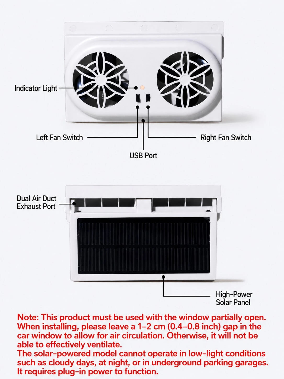 Solar Powered Car Window Exhaust Fan Air Purifier, Solar Powered Ventilation Cooling Fan, Suitable For Back Seat Or Front Seat, Vehicle Ventilation Fan, Car Window Ventilation Cooling Fan With 2 Air O