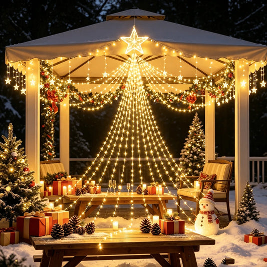 Solar Waterfall Fairy String Lights, Cascading Icicle Curtain 180LED Lights, Solar Powered Hanging Decorative Lights For Christmas Xmas Holiday Party Wedding Garden Yard Patio Eaves Wall Decoration