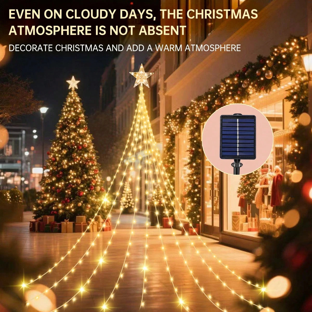 Solar Waterfall Fairy String Lights, Cascading Icicle Curtain 180LED Lights, Solar Powered Hanging Decorative Lights For Christmas Xmas Holiday Party Wedding Garden Yard Patio Eaves Wall Decoration
