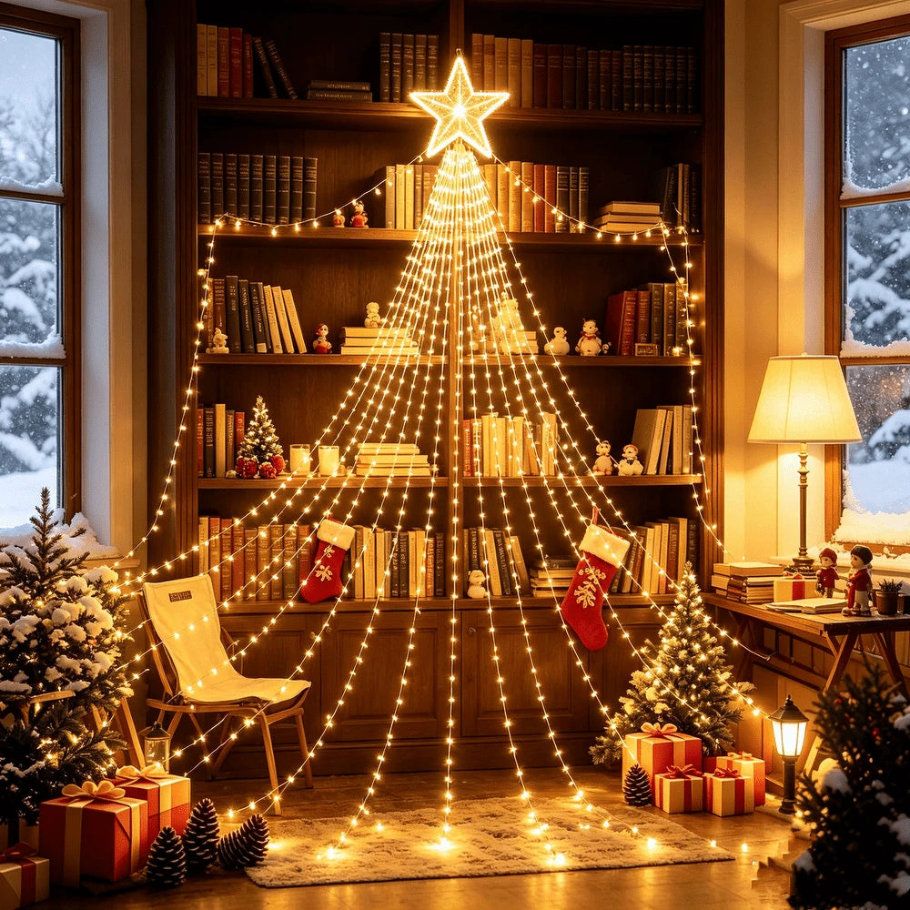 Solar Waterfall Fairy String Lights, Cascading Icicle Curtain 180LED Lights, Solar Powered Hanging Decorative Lights For Christmas Xmas Holiday Party Wedding Garden Yard Patio Eaves Wall Decoration