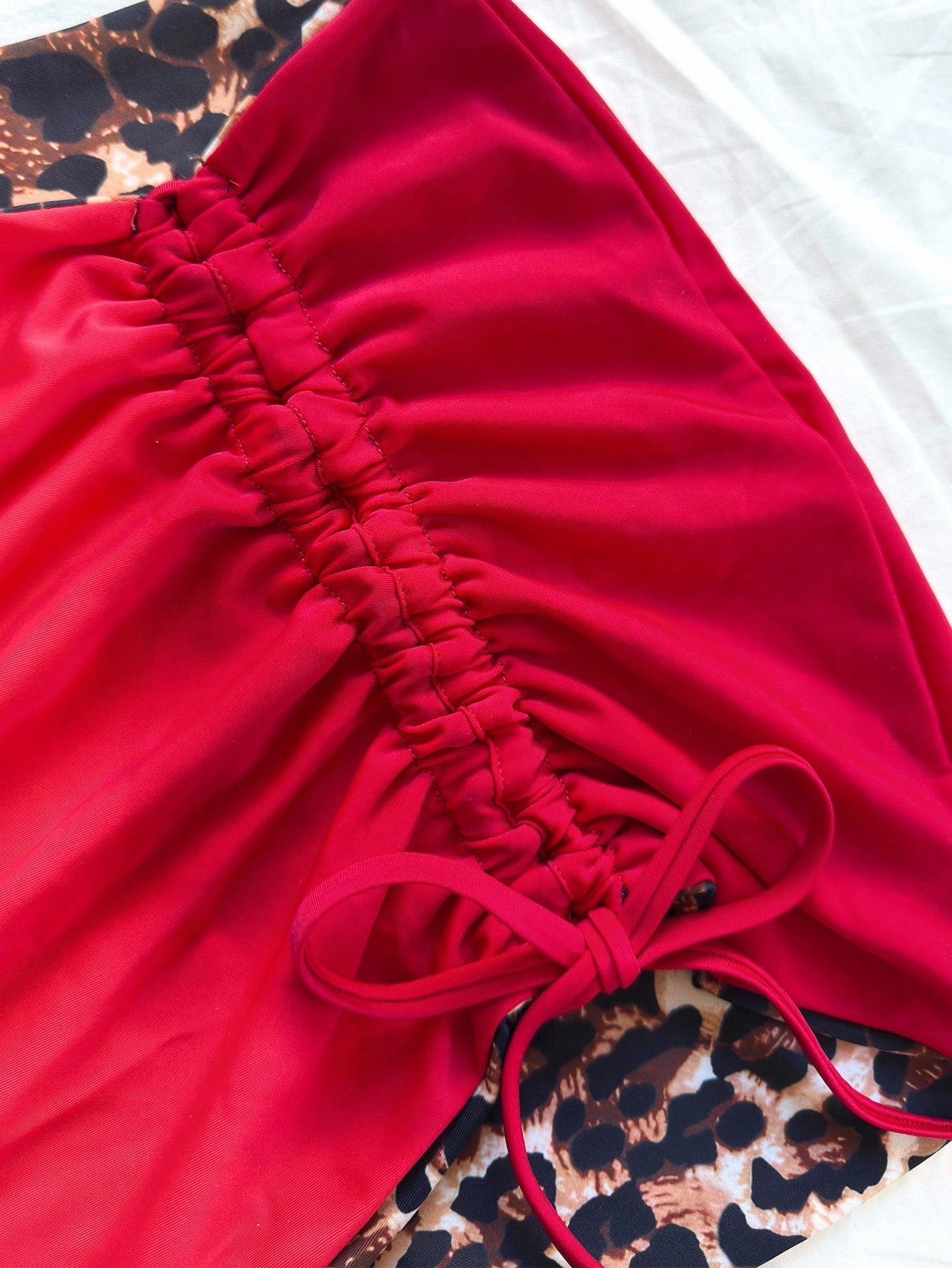 Soleia Plus Size Women's Reversible Leopard Print & Red Color Matching Bikini 3 PiecesBikini Set Set For Summer Beach Vacation Cheetah Print