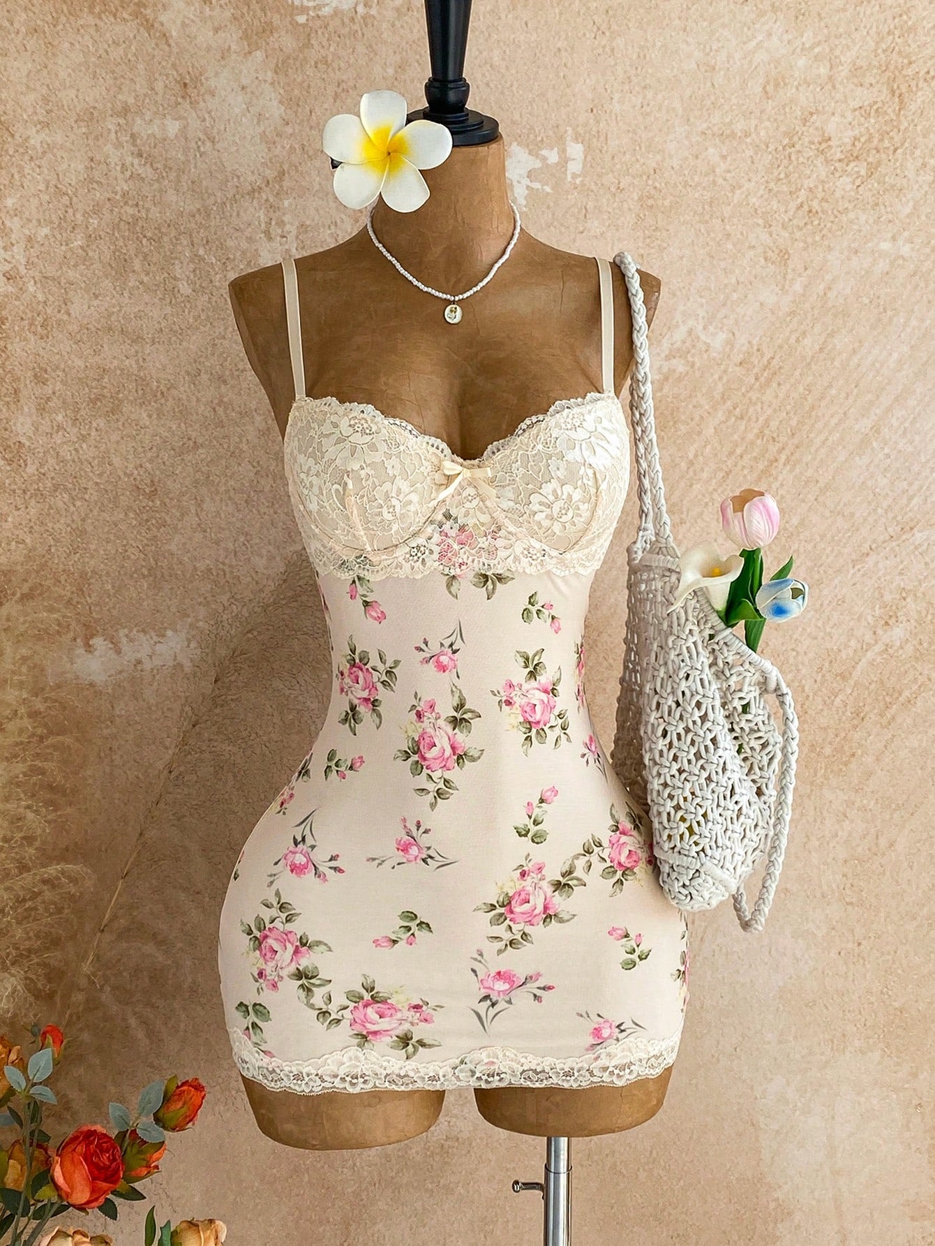 Soleia Vacation Lace Cup Detail Tropical Floral Mesh Bodycon Mini Dress For Dating Club Night Out Party Sexy Boho Summer Women Black And White Leopard Print