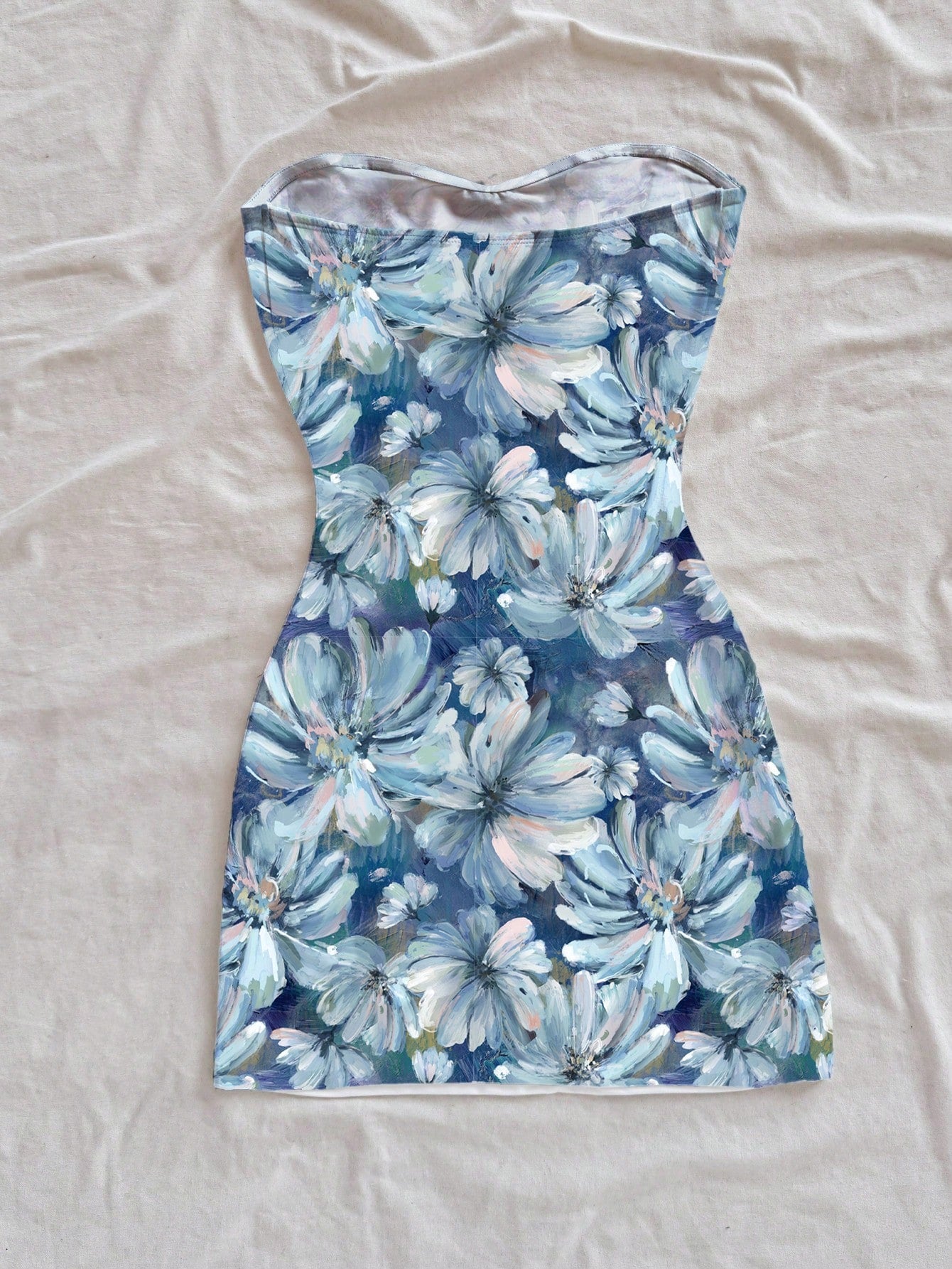 Soleia Women's Fashion Floral Print Strapless Mini Dress, Vacation Style,Sun Dress Suitable For Going Out Chic Dress No Chest Padding
