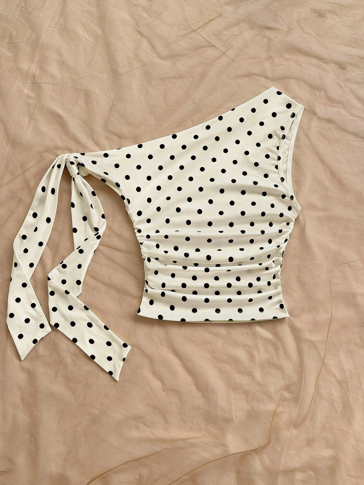 Soleia Women's Polka Dot Ruched Tie Front Sleeveless TopNo Chest Padding