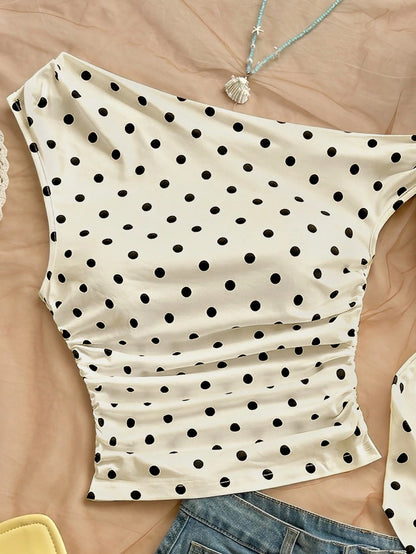 Soleia Women's Polka Dot Ruched Tie Front Sleeveless TopNo Chest Padding