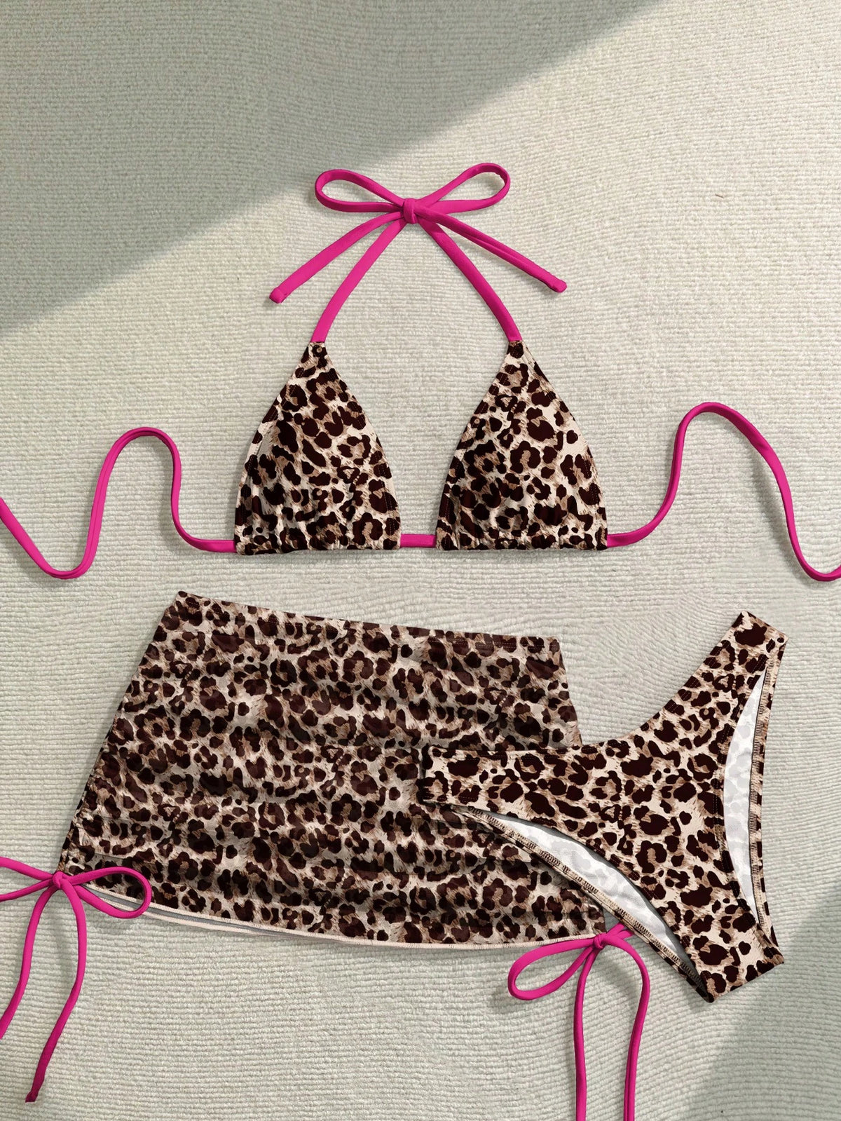 Soleia Women's Retro Leopard Print Bikini Set,Beige,Summer,Casual,Beach,Holiday,Vacation,Holiday,Y2K Fashion Elegant Shiny Top For Party,Graduation Ceremony