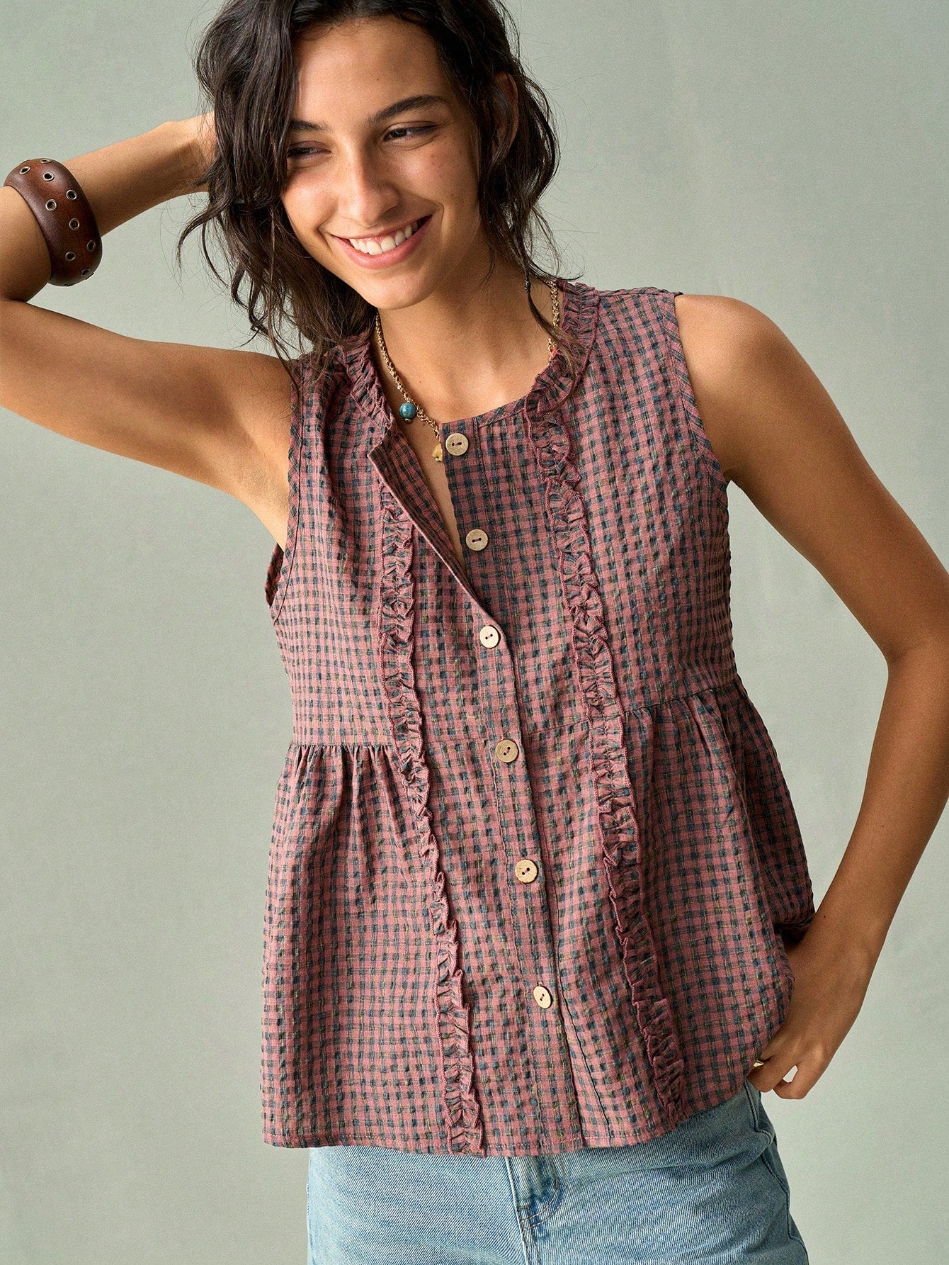SoleilVie Elegant Plaid Camisole Top For Women, Suitable For Spring/Summer Vacation, Party And Holiday Wear