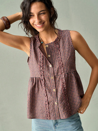 SoleilVie Elegant Plaid Camisole Top For Women, Suitable For Spring/Summer Vacation, Party And Holiday Wear