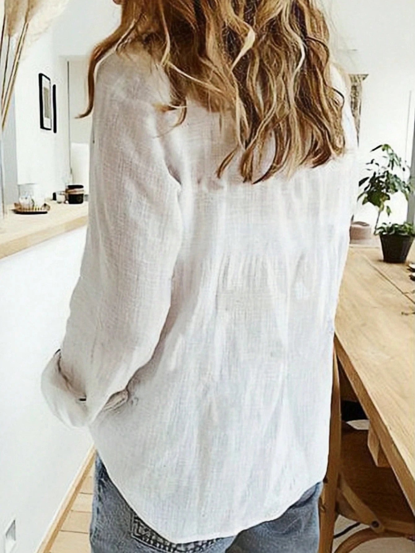 Solid Button-Up Shirt, Elegant Long Sleeve Collared Shirt White Spring