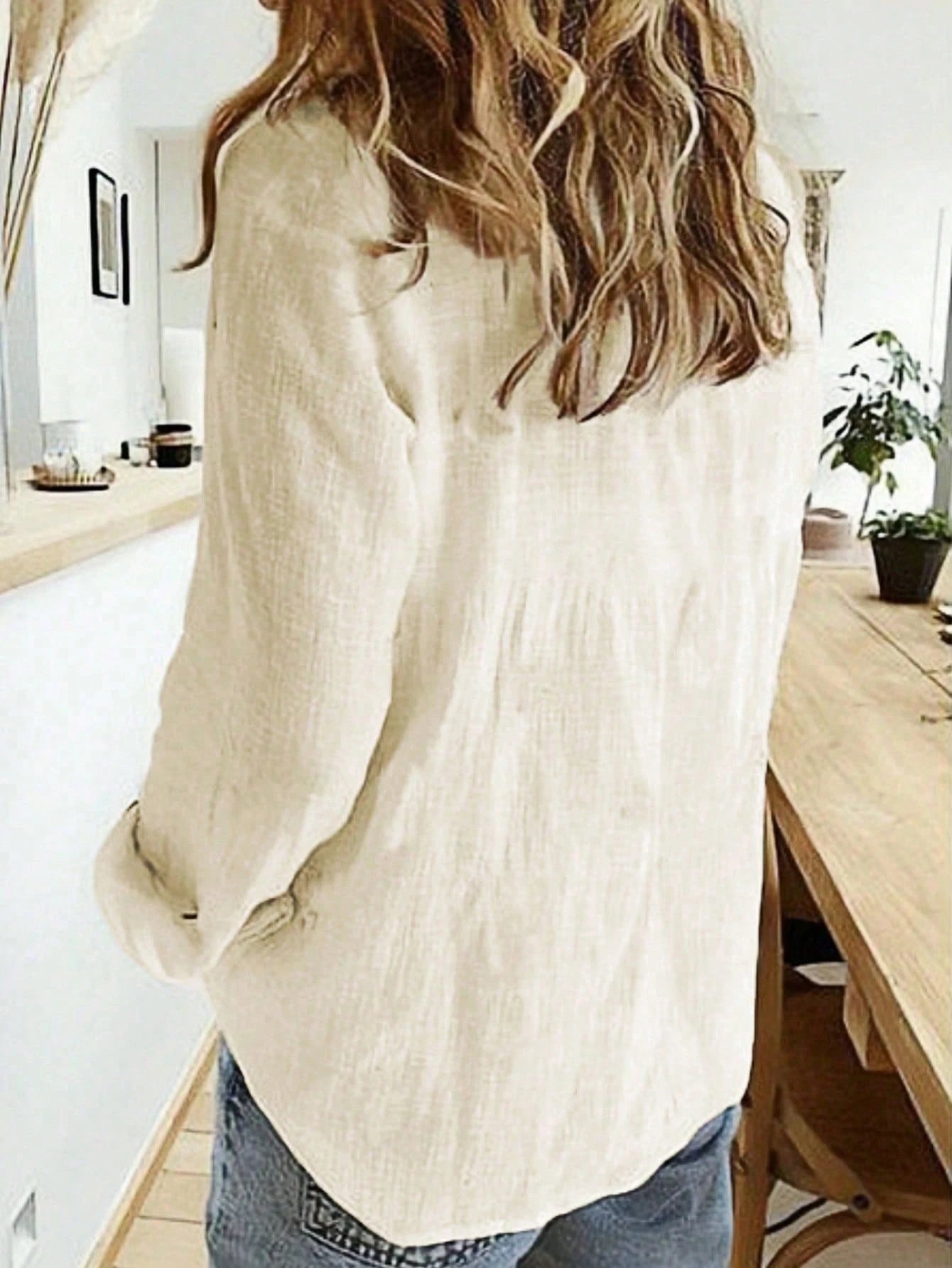 Solid Button-Up Shirt, Elegant Long Sleeve Collared Shirt White Spring