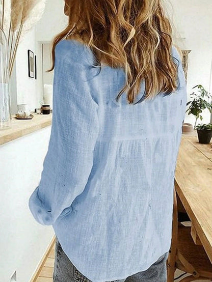 Solid Button-Up Shirt, Elegant Long Sleeve Collared Shirt White Spring