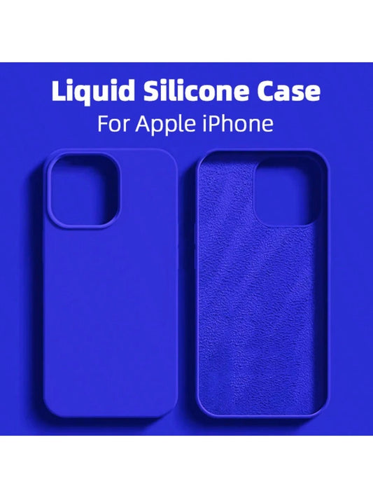 Solid Color Blue Luxury Silicone Shockproof Solid Solid Color Blue Fashion Liquid Silicone 1pc Luxury Liquid Silicone Phone Case Compatible With IPhone 17 Air, 16e, 11, 13, 12, 14, 15 Pro Max Compatib