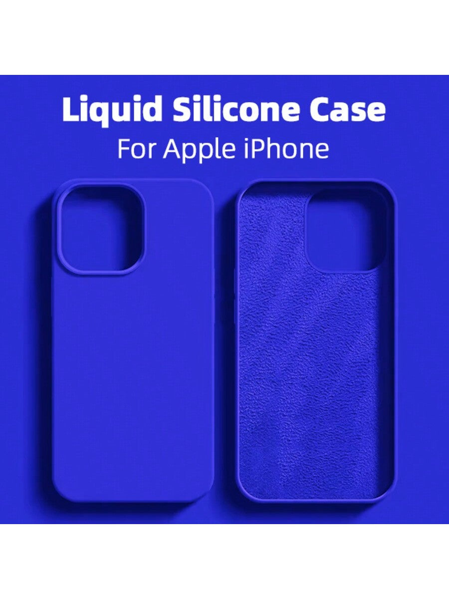 Solid Color Blue Luxury Silicone Shockproof Solid Solid Color Blue Fashion Liquid Silicone 1pc Luxury Liquid Silicone Phone Case Compatible With IPhone 17 Air, 16e, 11, 13, 12, 14, 15 Pro Max Compatib