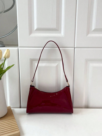 Solid Color Embossed Geometric Pattern Zipper Shoulder Bag, Women's Shoulder Bag, Fashionable Retro Zipper Bag, Casual Waterproof Handbag, Suitable For Teenage Girls, Women, College Students, Young Pr
