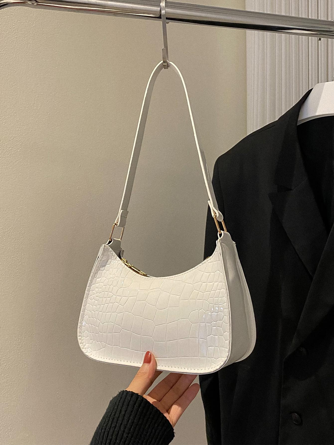 Solid Color Embossed Geometric Pattern Zipper Shoulder Bag, Women's Shoulder Bag, Fashionable Retro Zipper Bag, Casual Waterproof Handbag, Suitable For Teenage Girls, Women, College Students, Young Pr