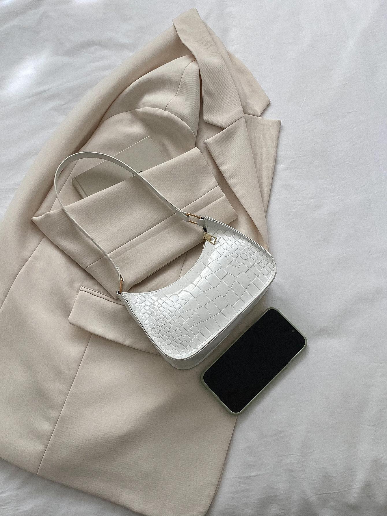 Solid Color Embossed Geometric Pattern Zipper Shoulder Bag, Women's Shoulder Bag, Fashionable Retro Zipper Bag, Casual Waterproof Handbag, Suitable For Teenage Girls, Women, College Students, Young Pr