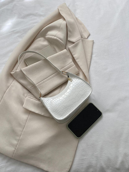 Solid Color Embossed Geometric Pattern Zipper Shoulder Bag, Women's Shoulder Bag, Fashionable Retro Zipper Bag, Casual Waterproof Handbag, Suitable For Teenage Girls, Women, College Students, Young Pr