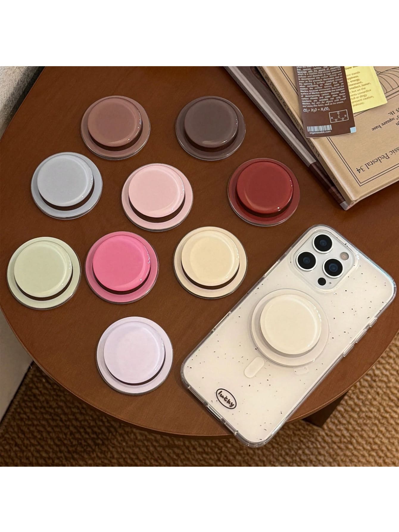 Solid Color Push And Pull Bracket 1pc Adjustable Magnetic Phone Holder Foldable Unique Design With Dual-Person Leaning Support Compatible With Apple And Android Phones Great Gift For Birthday Family A