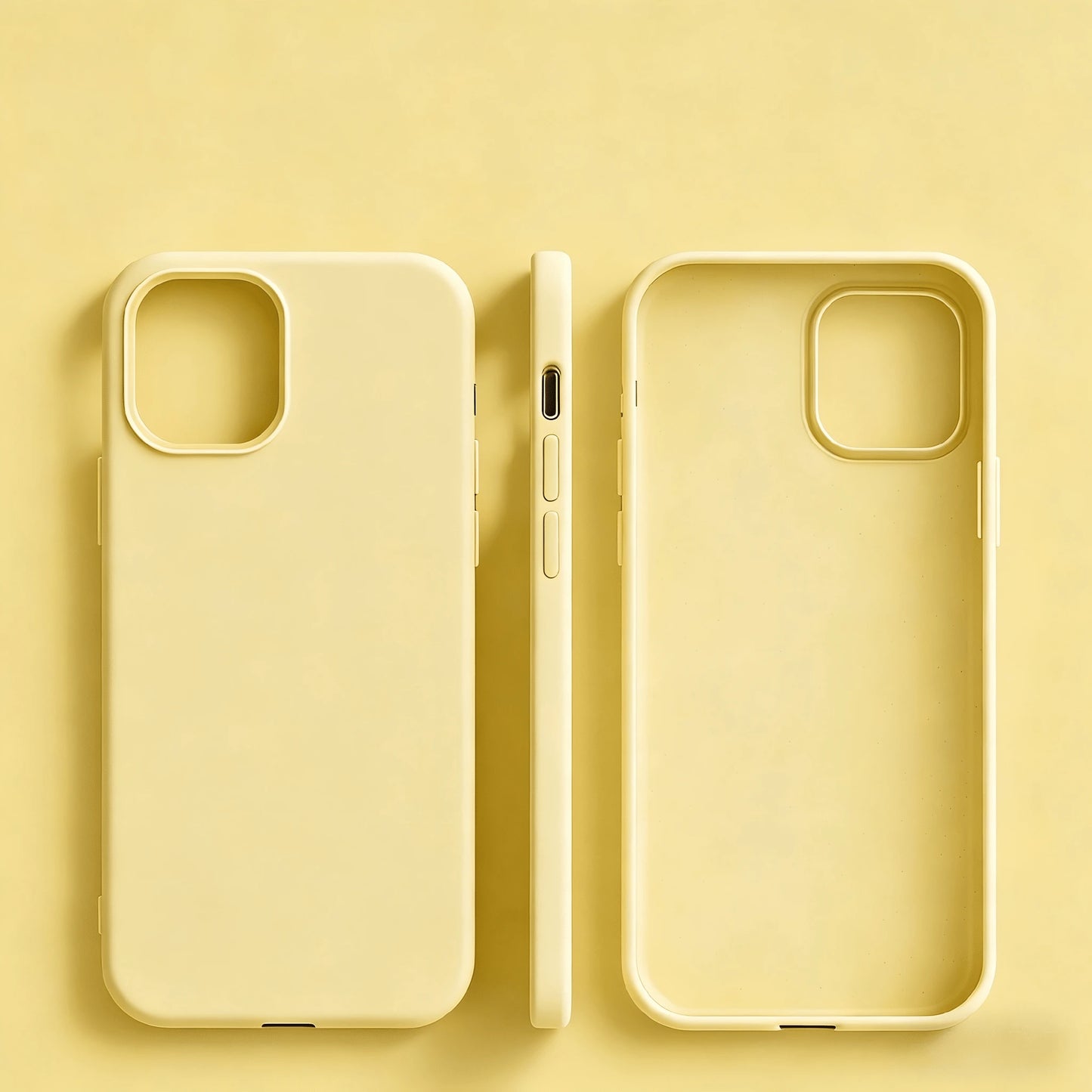 Solid Color Silicone TPU Shockproof Basic Liquid Silicone Phone Case Genuine Cream Yellow TPU Prevents Yellowing Soft-Level Protection Compatible With IPhone Spring Pastel Birthday Gift