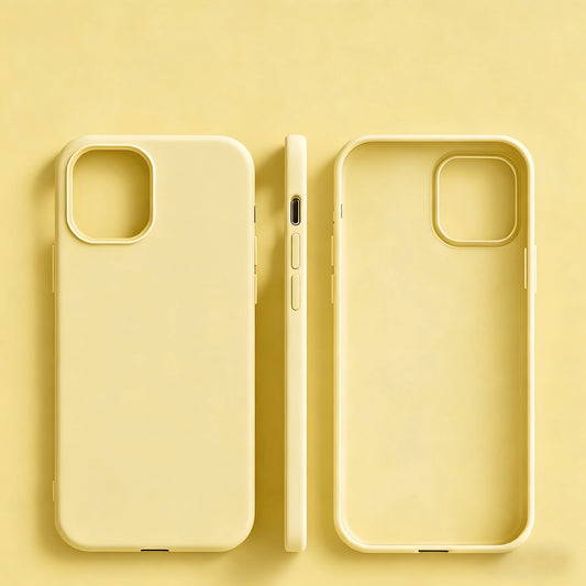 Solid Color Silicone TPU Shockproof Basic Liquid Silicone Phone Case Genuine Cream Yellow TPU Prevents Yellowing Soft-Level Protection Compatible With IPhone Spring Pastel Birthday Gift