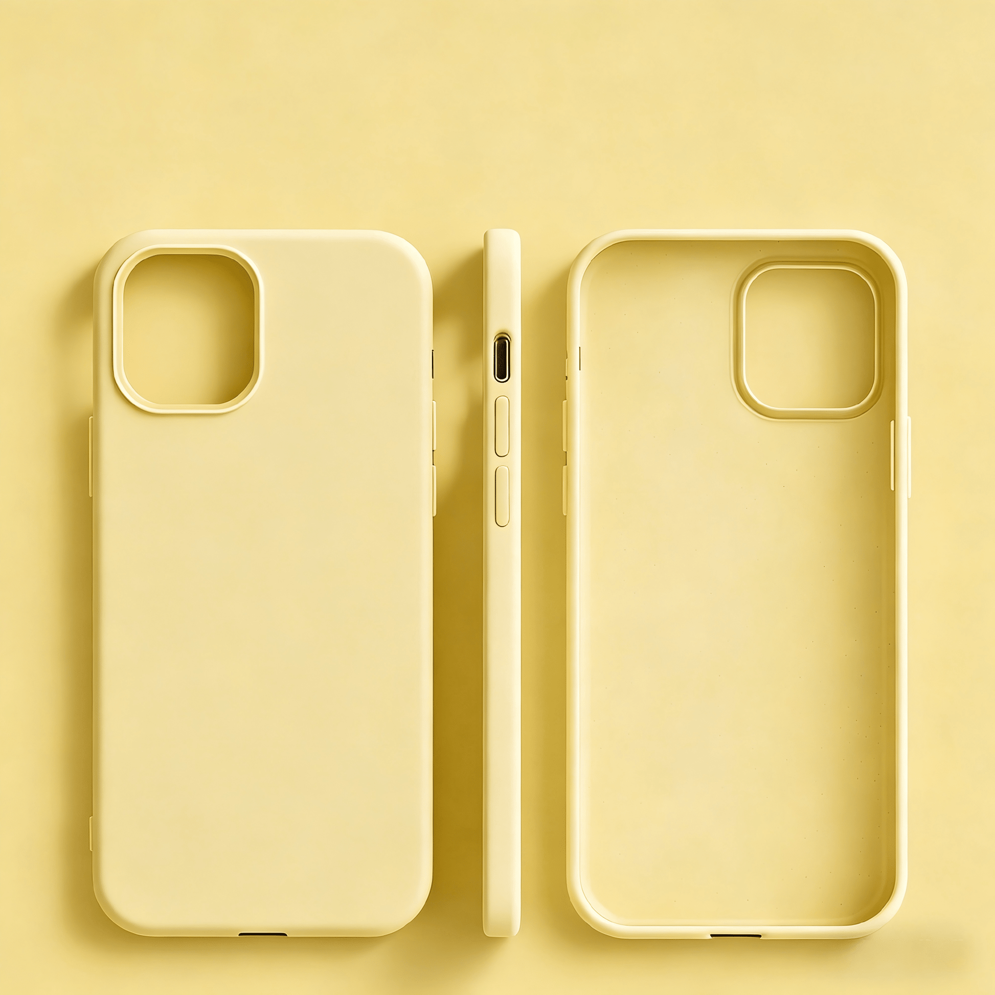 Solid Color Silicone TPU Shockproof Basic Liquid Silicone Phone Case Genuine Cream Yellow TPU Prevents Yellowing Soft-Level Protection Compatible With IPhone Spring Pastel Birthday Gift