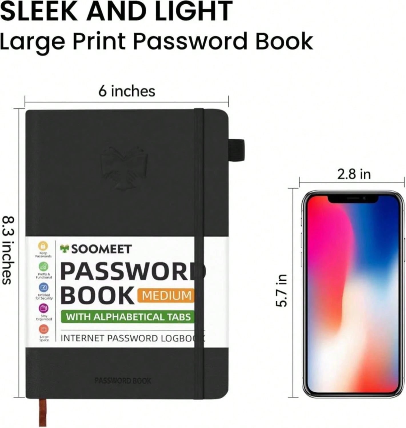Soomeet Password Book With Alphabetical Tabs, Hardcover Password Keeper, Size 44''X 61'' Password Notebook For Saving Internet Login, Username, Password Organizer For Computer &Amp; We