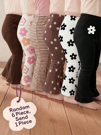 Souflis Souflis 1 Random Pc Casual Cute Cute, Versatile, Soft Flared Pants For Baby Girls In Black Floral, And Colours, Back-To-School Autumn Graduation