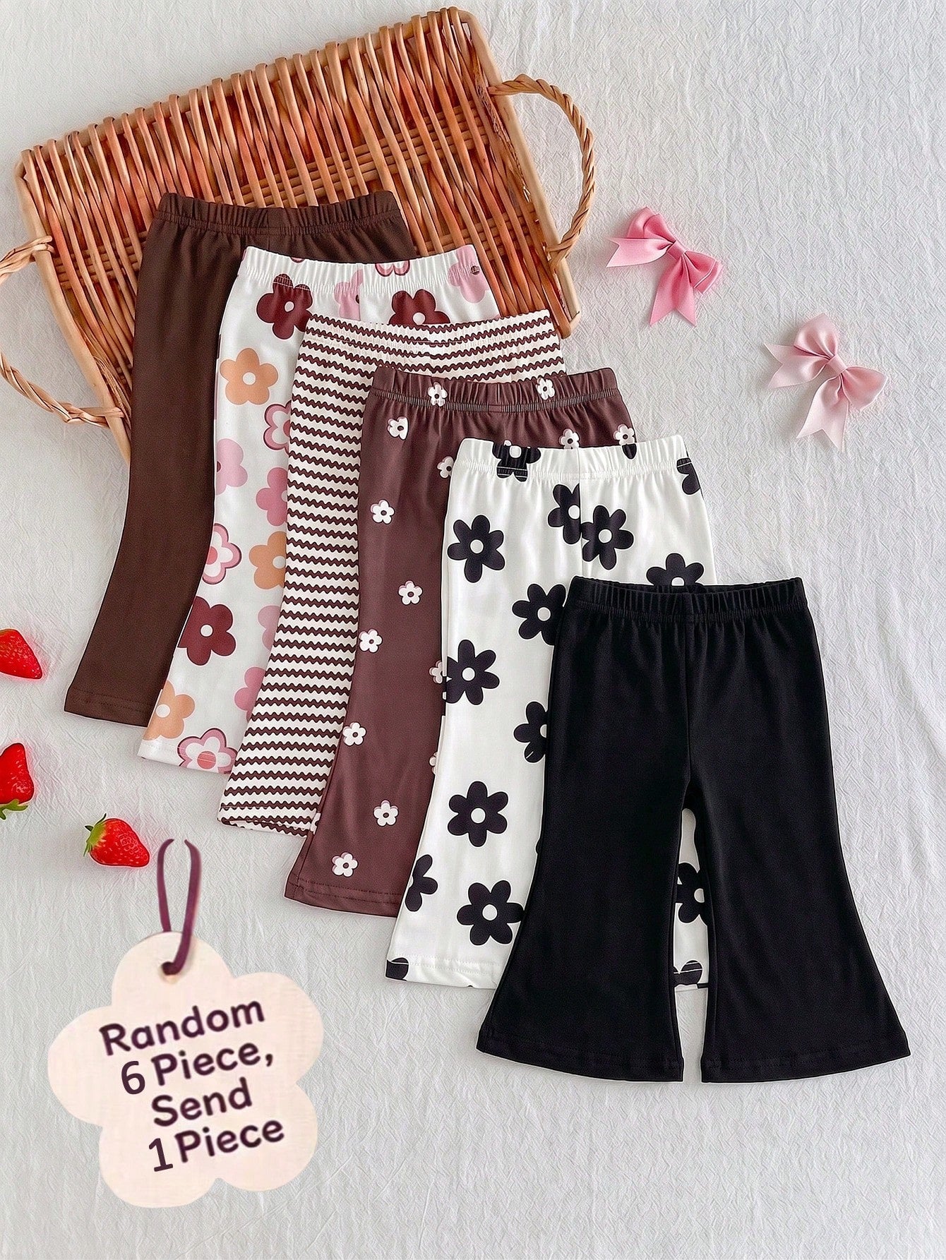 Souflis Souflis 1 Random Pc Casual Cute Cute, Versatile, Soft Flared Pants For Baby Girls In Black Floral, And Colours, Back-To-School Autumn Graduation