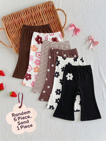 Souflis Souflis 1 Random Pc Casual Cute Cute, Versatile, Soft Flared Pants For Baby Girls In Black Floral, And Colours, Back-To-School Autumn Graduation