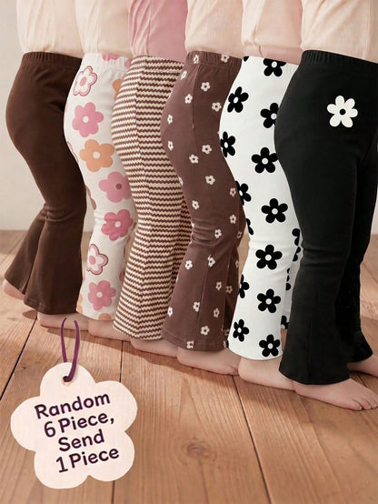 Souflis Souflis 1 Random Pc Casual Cute Cute, Versatile, Soft Flared Pants For Baby Girls In Black Floral, And Colours, Back-To-School Autumn Graduation