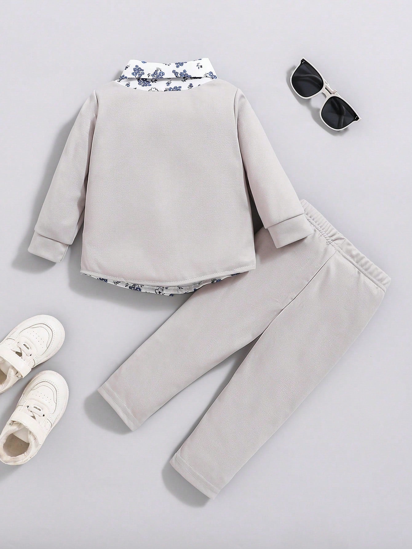 Souflis Souflis Baby Boy 2pcs Floral Printed Shirt-Style Jacket & Pants Set, Casual Outfit Suitable For Spring/Autumn