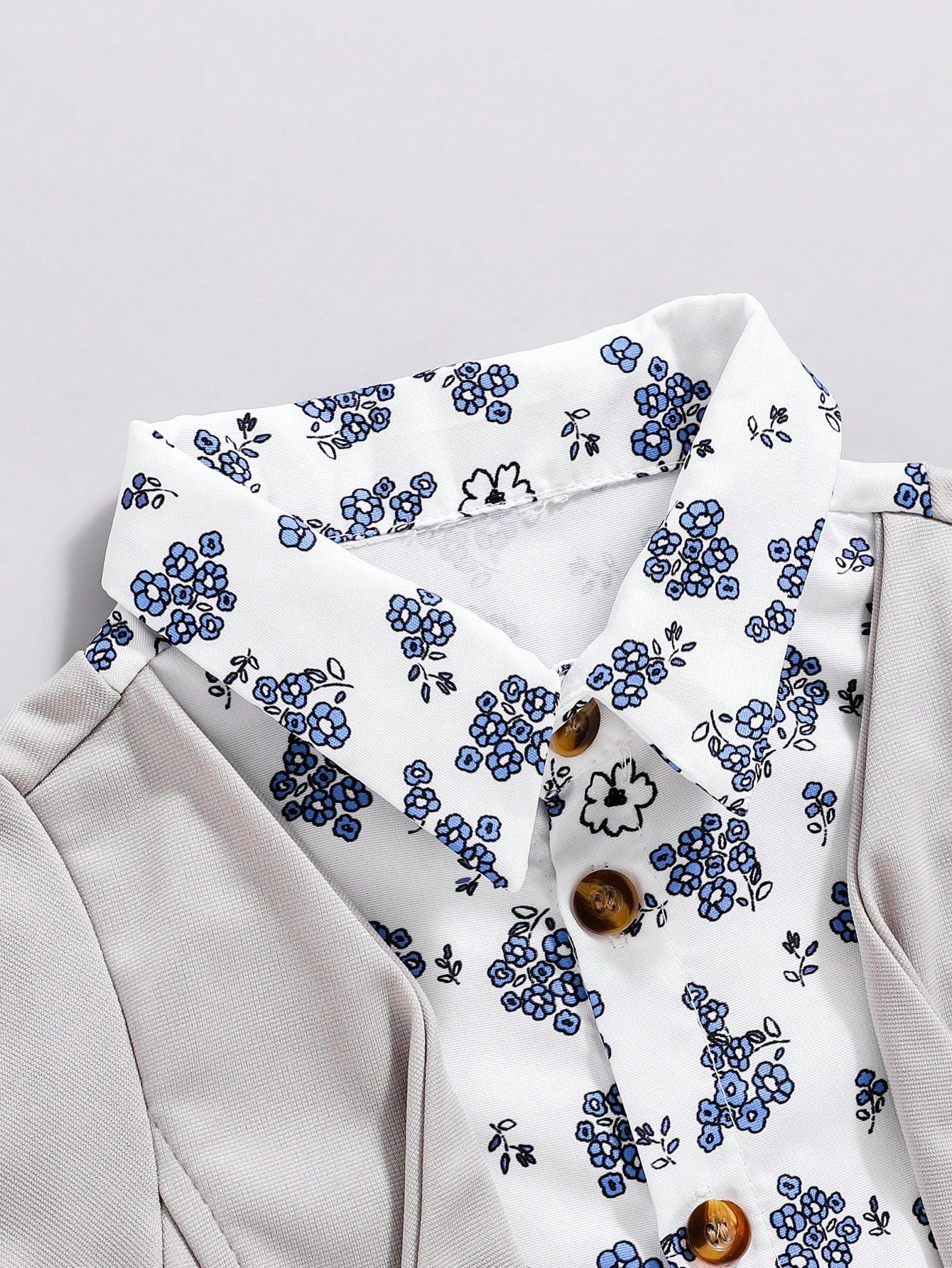 Souflis Souflis Baby Boy 2pcs Floral Printed Shirt-Style Jacket & Pants Set, Casual Outfit Suitable For Spring/Autumn