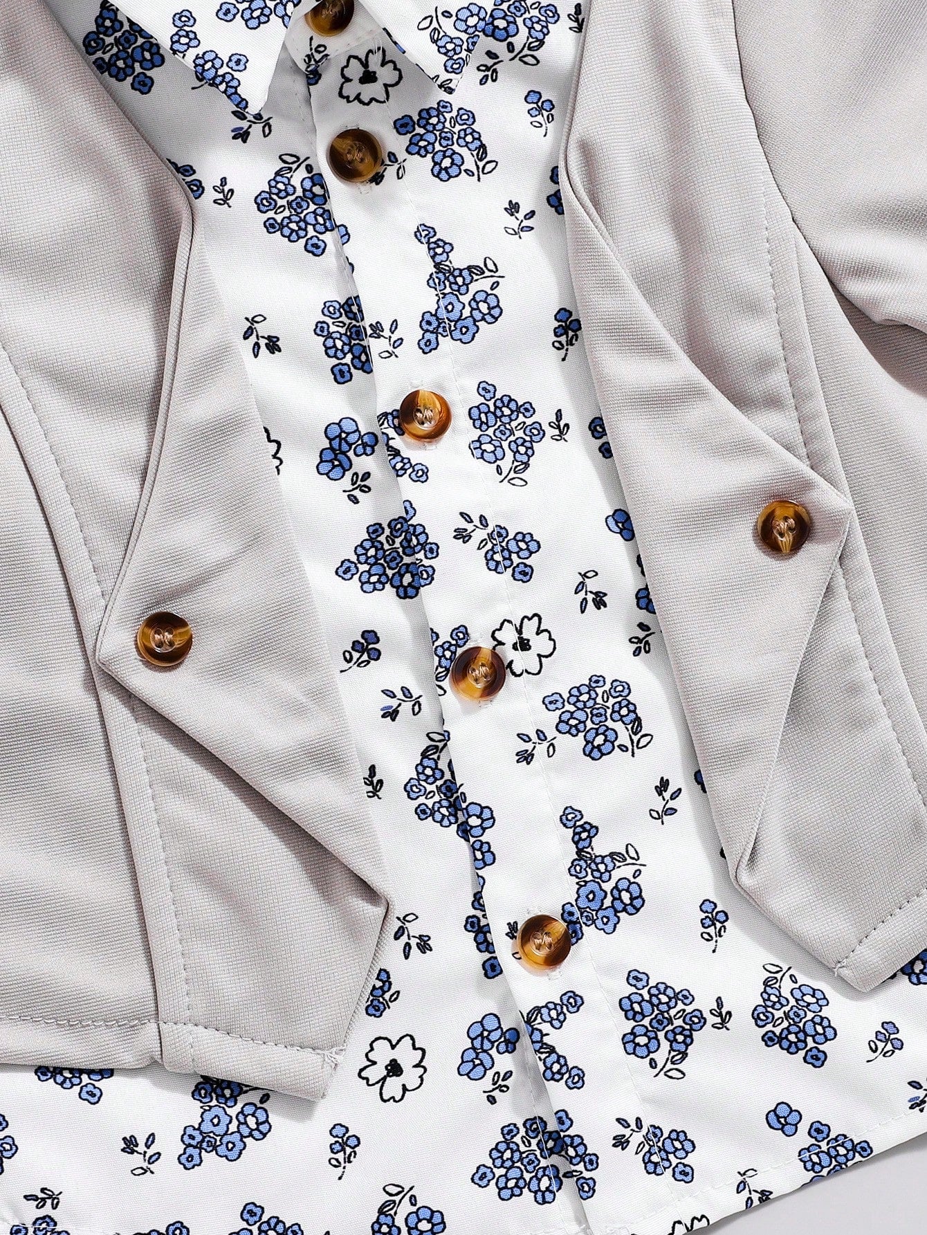 Souflis Souflis Baby Boy 2pcs Floral Printed Shirt-Style Jacket & Pants Set, Casual Outfit Suitable For Spring/Autumn