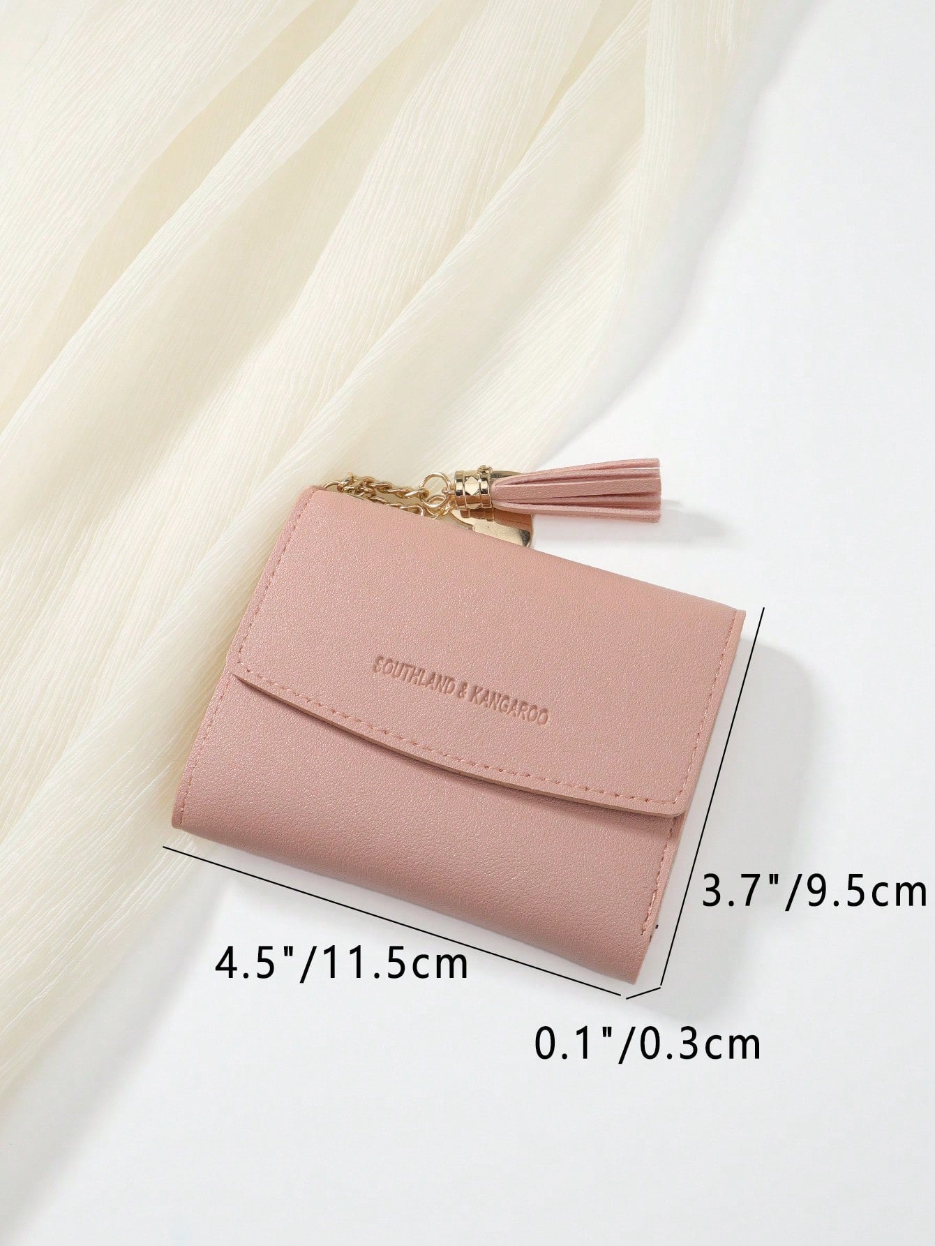 SOUTHLAND&KANGAROO Light Pink Metal Heart Tassel Decor Coin Purse, Compact Foldable Women's Wallet, Mini Lightweight Simple Fashion Modern Business Style, Suitable For Anniversary, Valentine's Day, Bi
