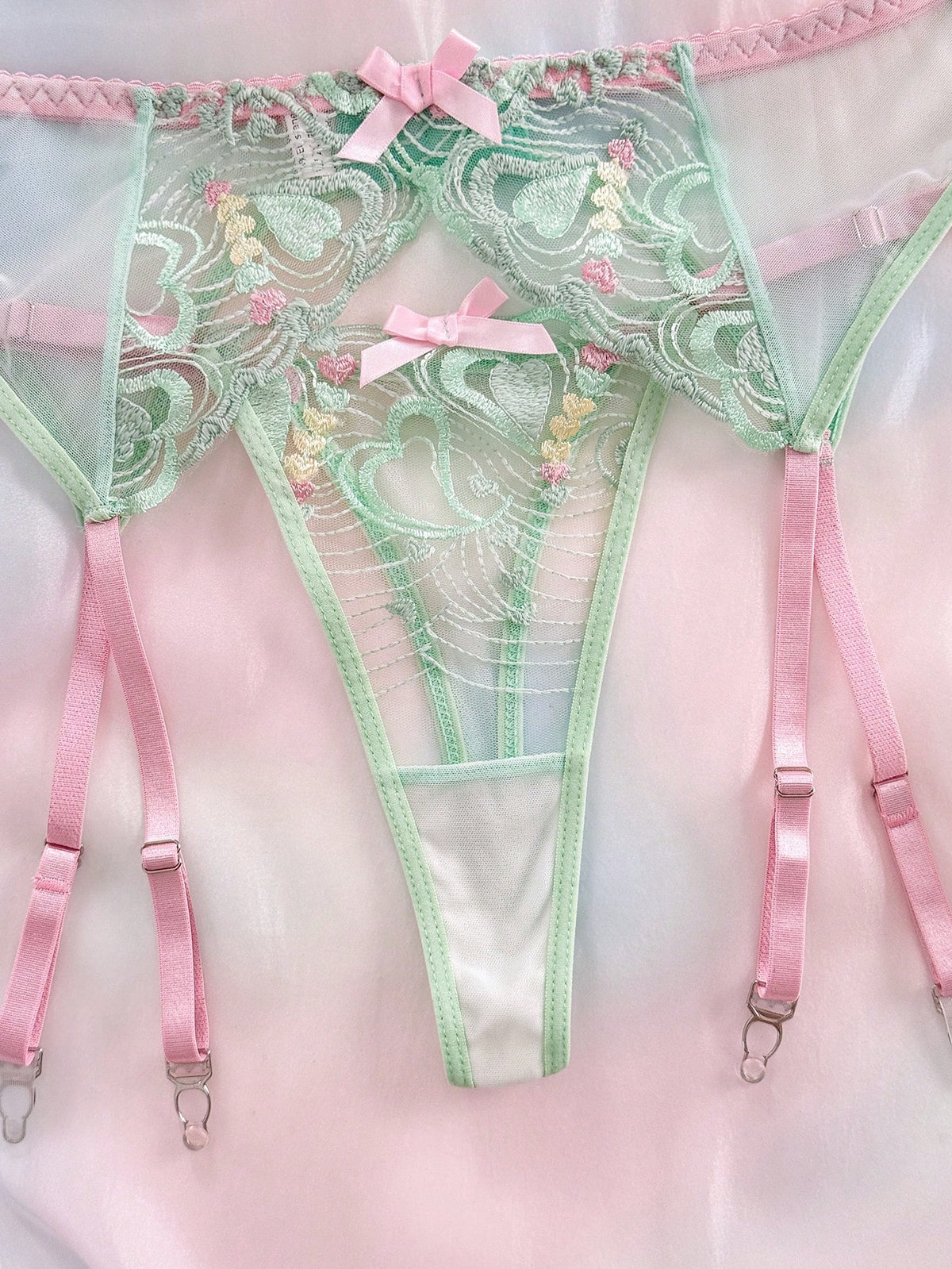 Spicy Aura 3pcs Colorful Girls Embroidered Lingerie Set