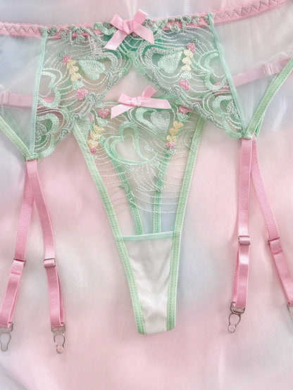 Spicy Aura 3pcs Colorful Girls Embroidered Lingerie Set
