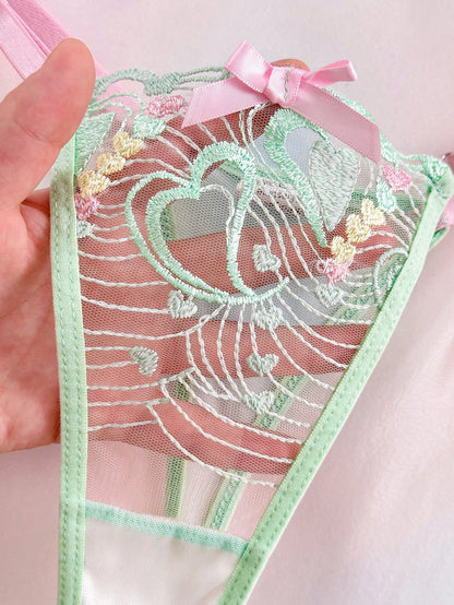 Spicy Aura 3pcs Colorful Girls Embroidered Lingerie Set