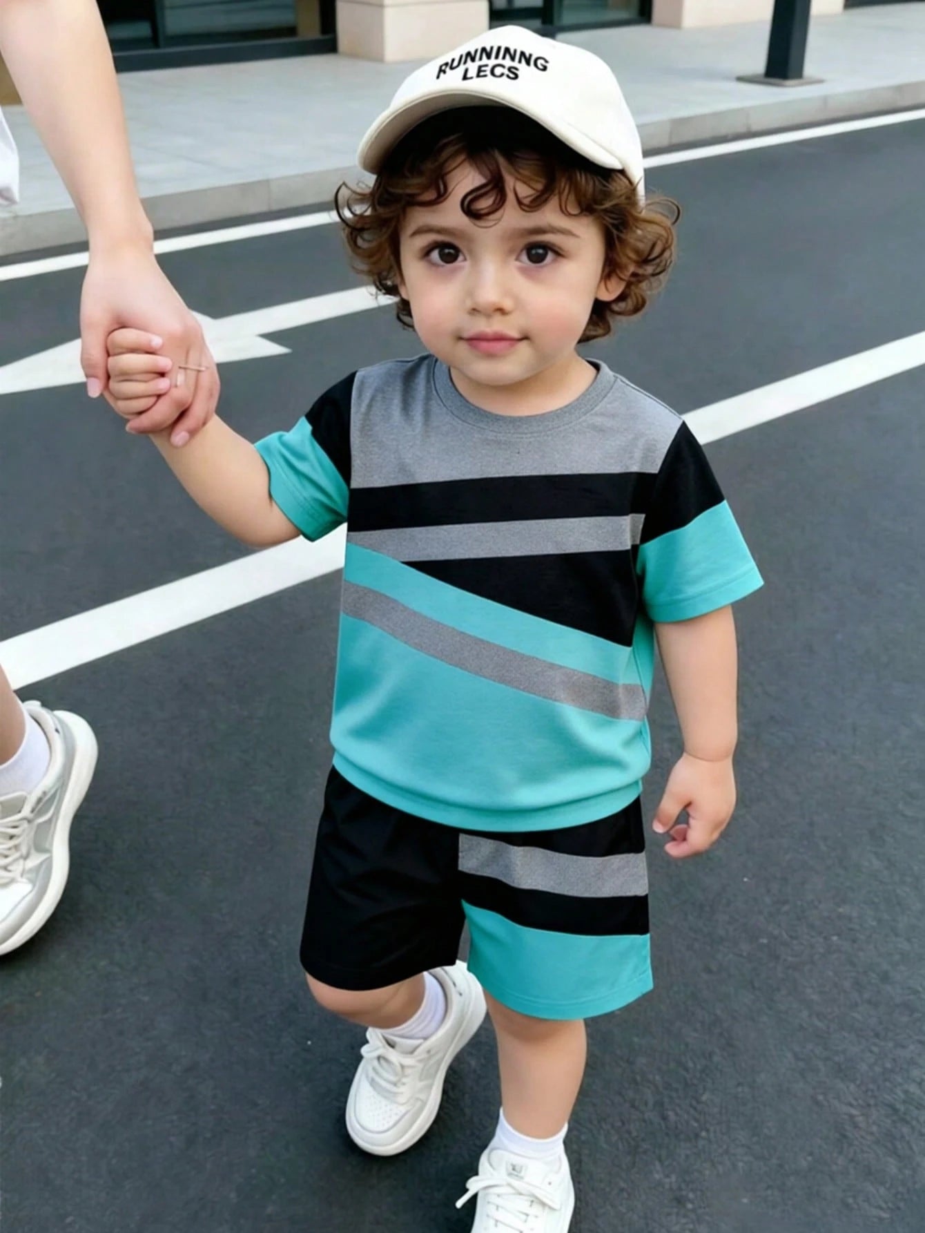 Spring And Summer 2-Piece Outfit For Baby Boys, Casual Stylish Striped Pattern Print Short Sleeve T-Shirt And Shorts Set, Comfortable Daily Wear, Suitable For Spring And Summer