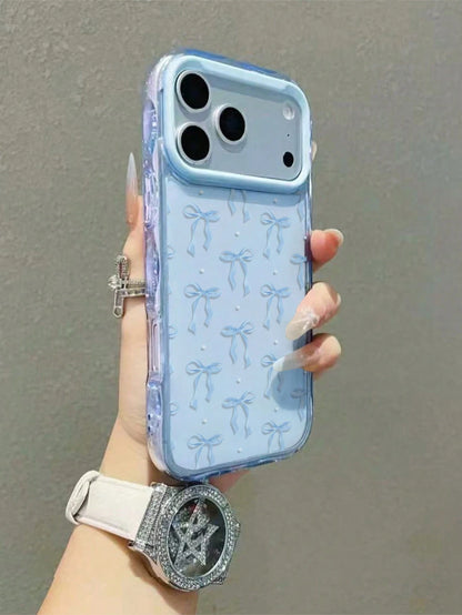 Spring Bow! Ballet Style Bow Phone Case, Lightweight & Snug Fit, High Transparency TPU, Ballet Blue Bow Phone Case Compatible With IPhone 17/17pro/17promax/17air, Holiday Gift, Compatible With IPhone