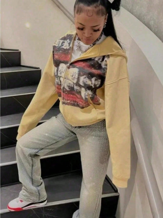 Spring New, The Same For Men And Women, Digital Printing Polka Dot Zipper Sweater, Casual And Loose