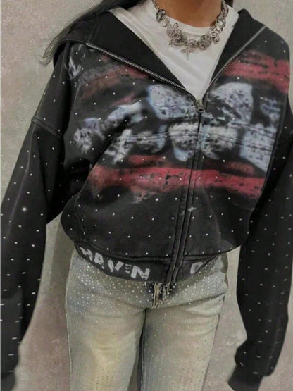 Spring New, The Same For Men And Women, Digital Printing Polka Dot Zipper Sweater, Casual And Loose