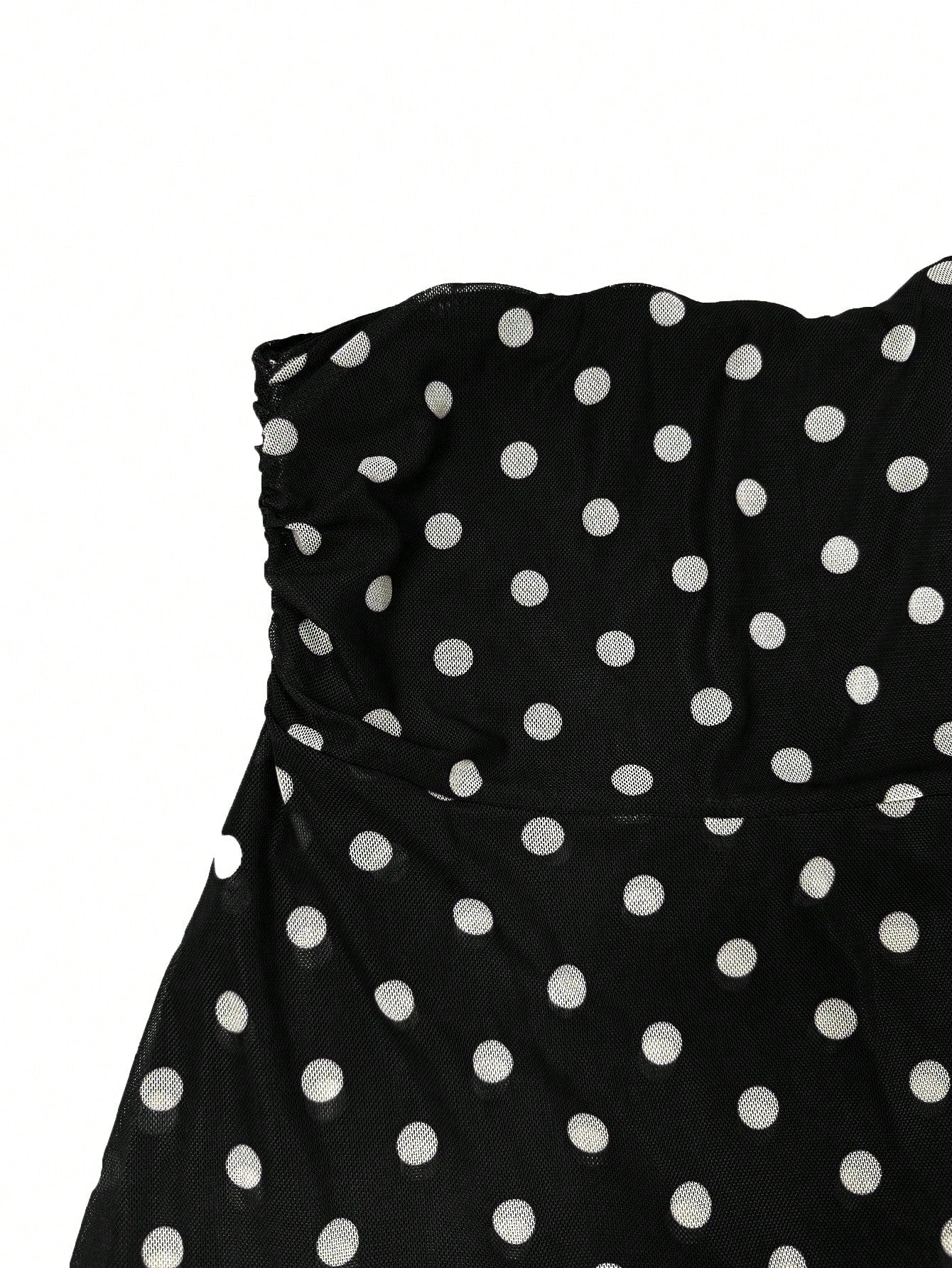 Spring/Summer Women's Casual Versatile Brown & White Polka Dot Mesh High-Waist Slim Fit Double Layer A-Line Midi Drape Skirt