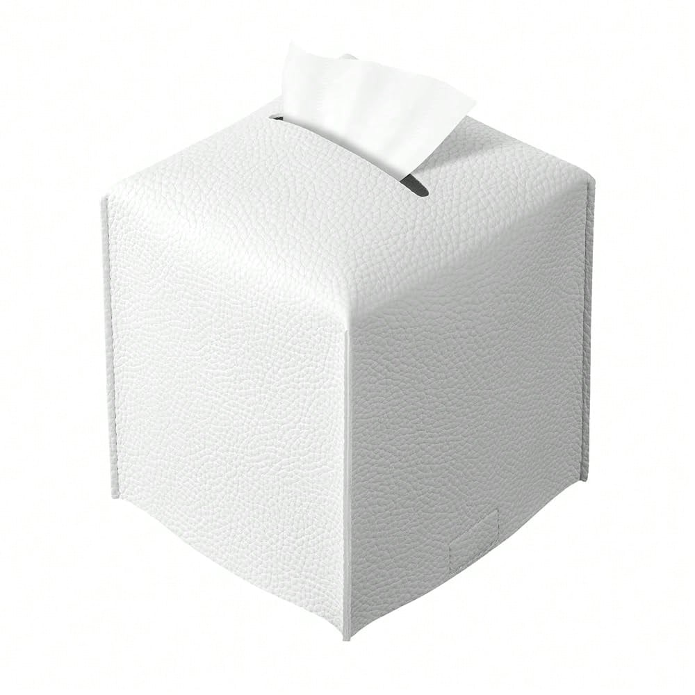 Square Tissue Box Cover, Pu Leather Tissue Box Holder With Bottom Belt Modern Stylish Tissue Box Organizer For Bathroom, Bedroom, Hotel