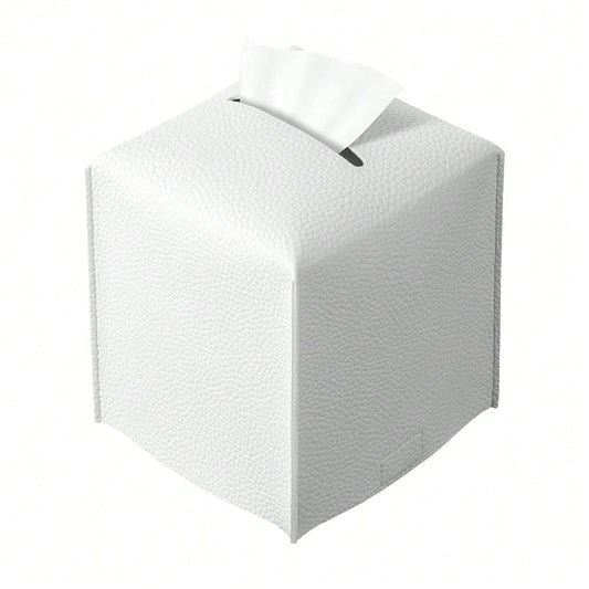 Square Tissue Box Cover, Pu Leather Tissue Box Holder With Bottom Belt Modern Stylish Tissue Box Organizer For Bathroom, Bedroom, Hotel