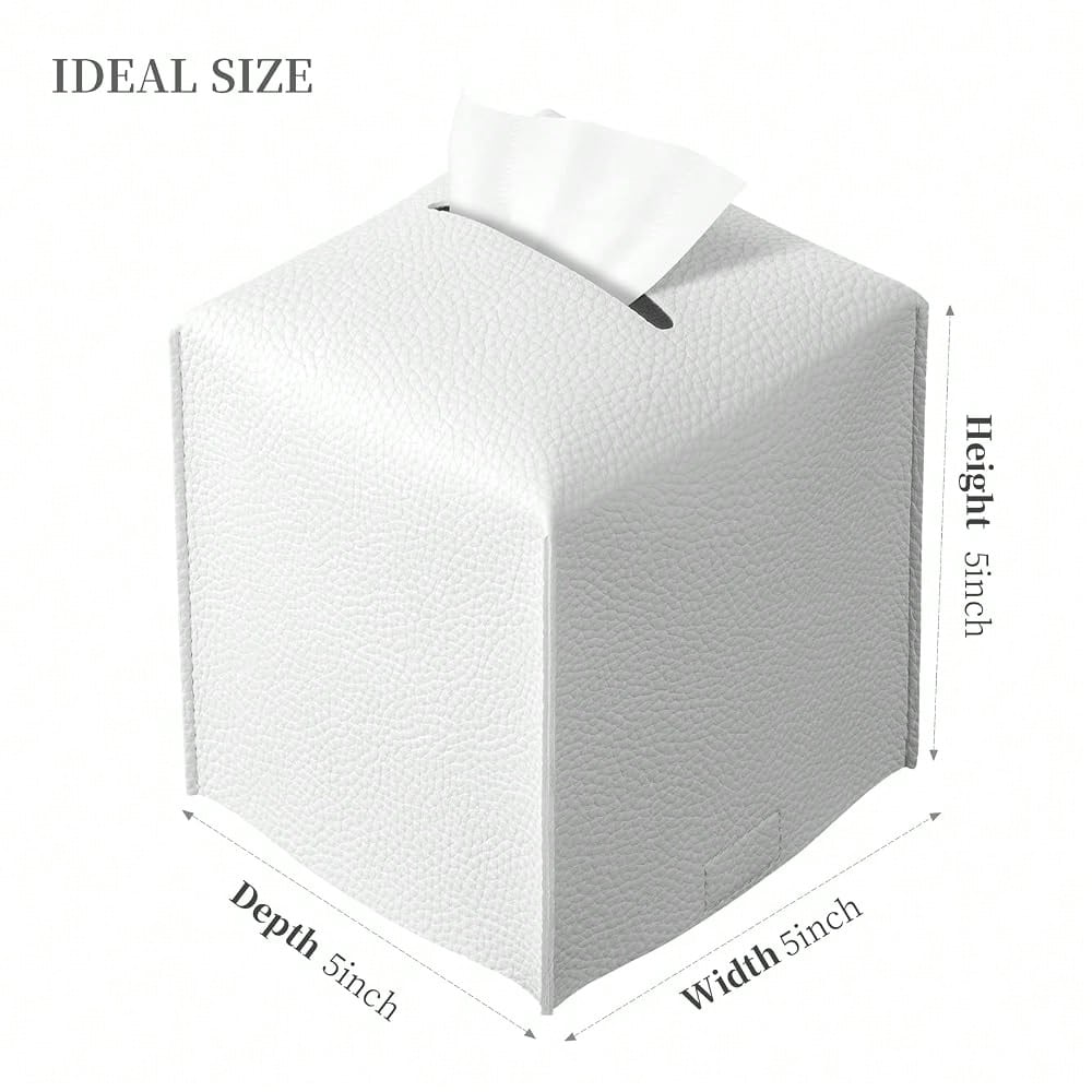 Square Tissue Box Cover, Pu Leather Tissue Box Holder With Bottom Belt Modern Stylish Tissue Box Organizer For Bathroom, Bedroom, Hotel