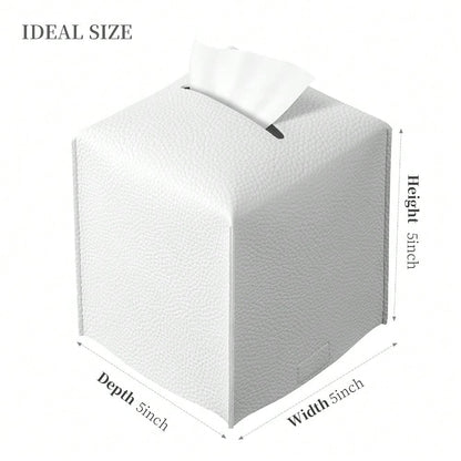 Square Tissue Box Cover, Pu Leather Tissue Box Holder With Bottom Belt Modern Stylish Tissue Box Organizer For Bathroom, Bedroom, Hotel