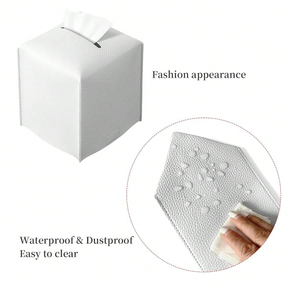 Square Tissue Box Cover, Pu Leather Tissue Box Holder With Bottom Belt Modern Stylish Tissue Box Organizer For Bathroom, Bedroom, Hotel