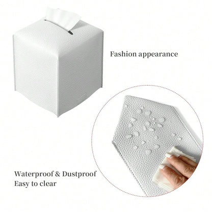 Square Tissue Box Cover, Pu Leather Tissue Box Holder With Bottom Belt Modern Stylish Tissue Box Organizer For Bathroom, Bedroom, Hotel