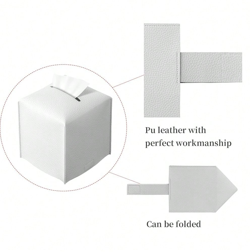 Square Tissue Box Cover, Pu Leather Tissue Box Holder With Bottom Belt Modern Stylish Tissue Box Organizer For Bathroom, Bedroom, Hotel