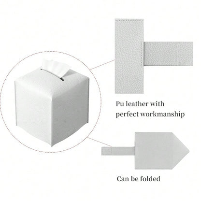 Square Tissue Box Cover, Pu Leather Tissue Box Holder With Bottom Belt Modern Stylish Tissue Box Organizer For Bathroom, Bedroom, Hotel